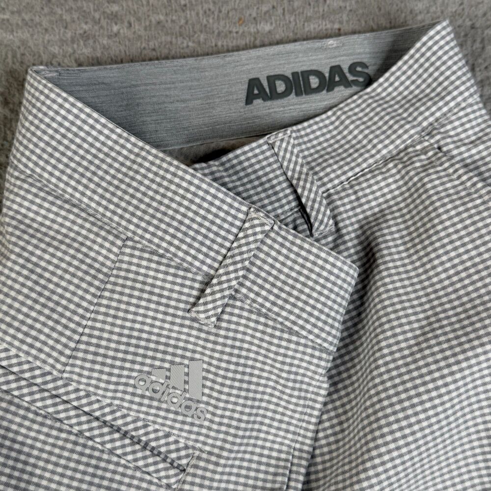 ADIDAS‎ Chino Shorts 30x10 Gray White Micro Plaid Performance Gripper Waist Logo